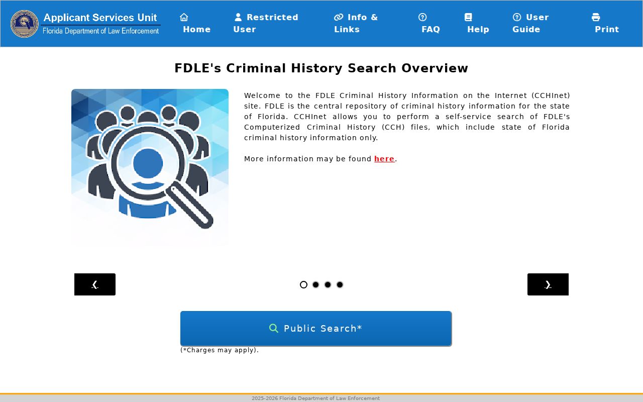 FDLE CCHInet public Florida criminal history search interface