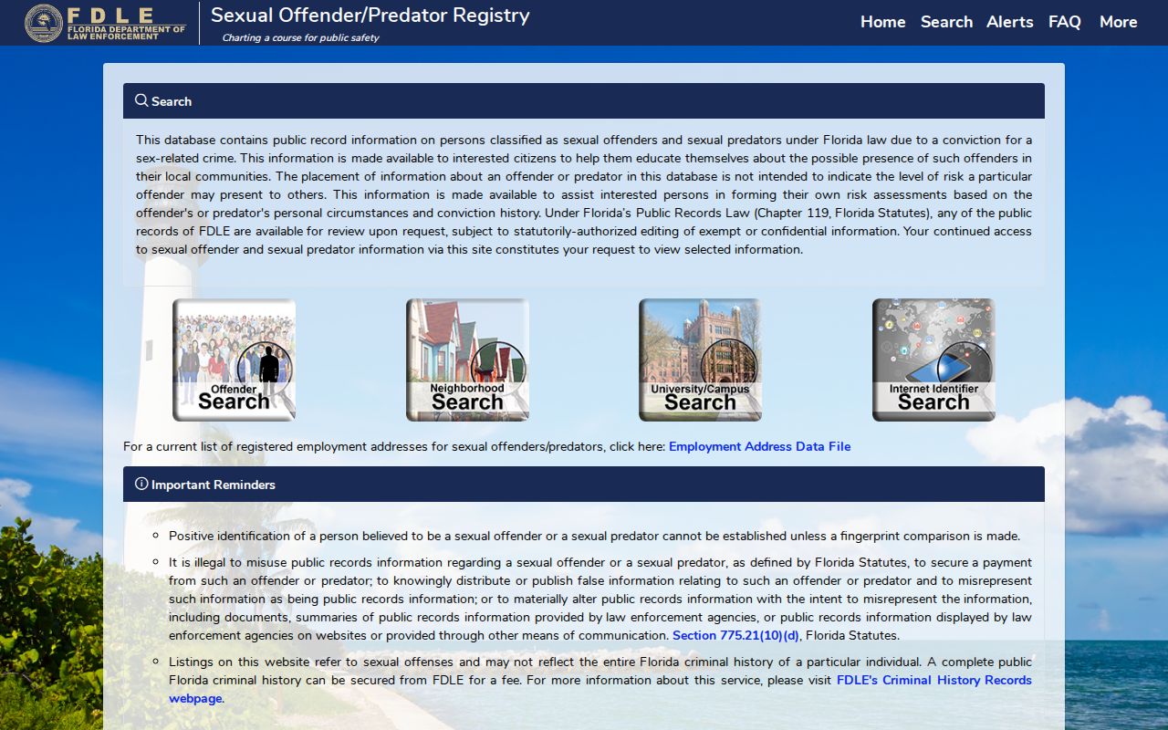 Liberty County sex offender search fields in the FDLE detailed form