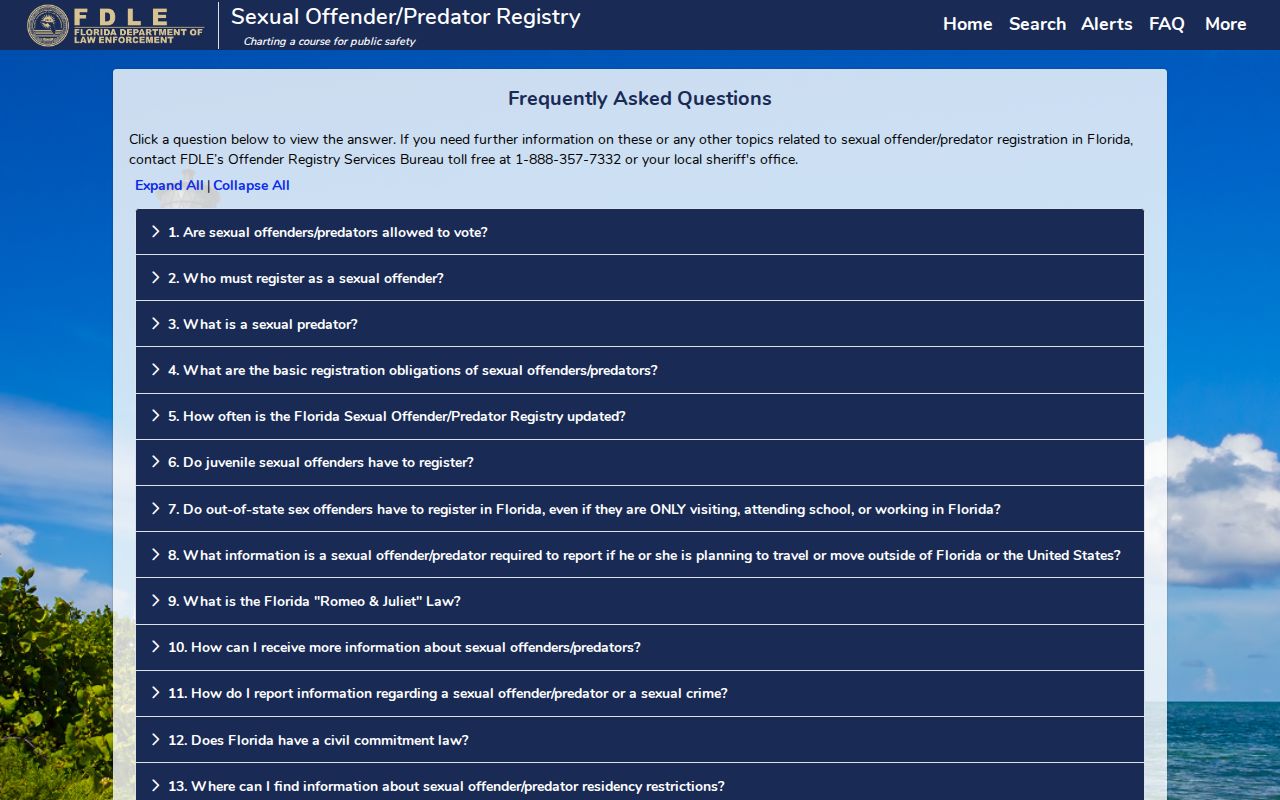 Liberty County sex offender search guidance in the Florida registry FAQ