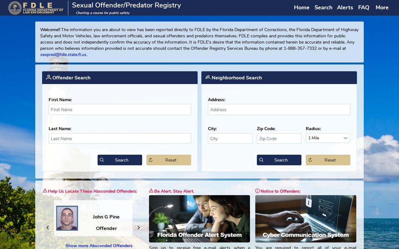 Liberty County sex offender search on the Florida registry home